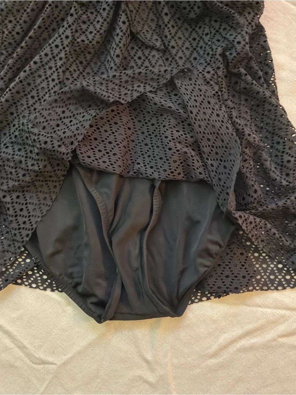 ******* Swim Solutions Black Eyelet One-Piece Swimdress ****** - Picture 4 of 6